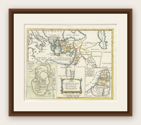 New Testament Holy Land Map with Jerusalem Plan, French, c.1779, shown framed