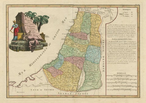 Original Rare Map of the Holy Land Showing the Twelve Tribes of Israel's, 1782, close-up 1