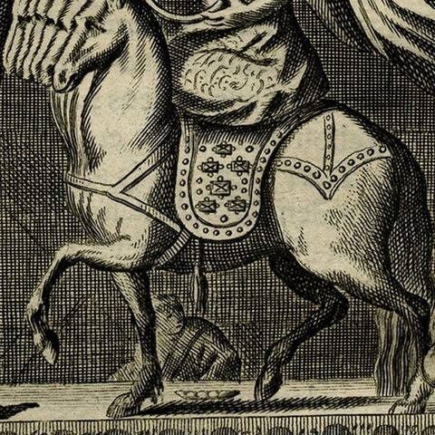 Antique View of the Temple of Amidain Edo 'Tokyo' and the 7-Headed Horse, 1669, close-up 2