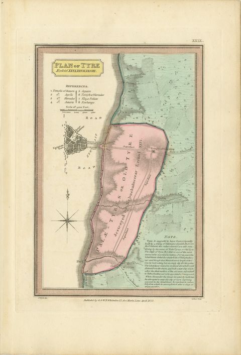 Plan of Ancient Tyre from the Book of Ezekiel, Antique Map, 1823, view 2