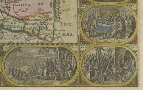 1625 Petrus Plancius / Cloppenburg Map of the Holy Land with Biblical Vignettes, close-up 3