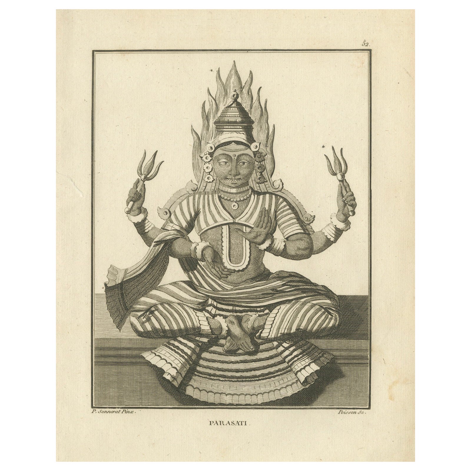 Rare 1806 Engraving: Parasati's Fiery Divinity in Hindu Mythology