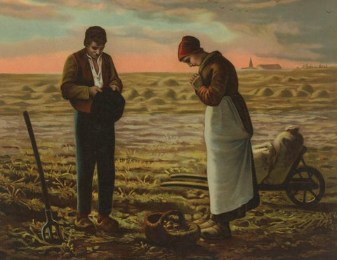 The Angelus at Sunset, After Millet, Antique European Chromolithograph, c.1900, close-up 1