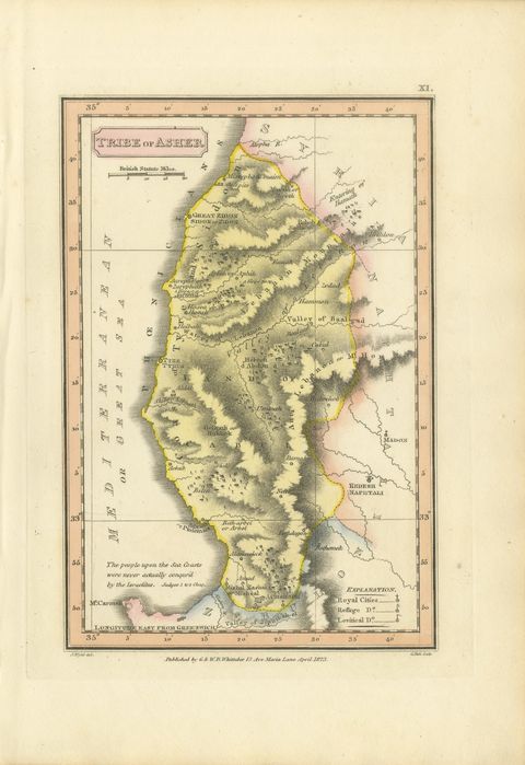 Hand-Colored Antique Map of the Tribe of Asher, Wyld, 1823, view 2