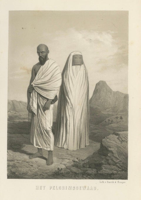 Islamic Costume Print Pilgrim Attire of Mecca, 1863 Dutch Lithograph, close-up 5