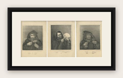 Set of 3 Antique Prints of Monks committing Sins by May & Wirsing, 'c.1850', shown framed