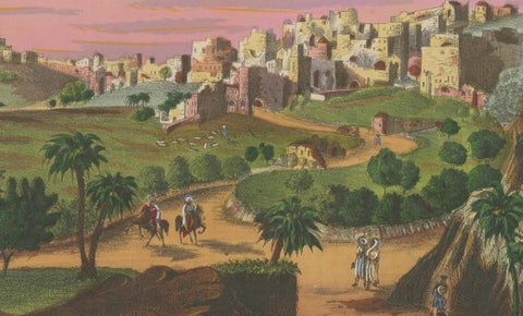 Romantic Antique View of Bethlehem Holy Land under a Pink Sunset, ca. 1850, close-up 3