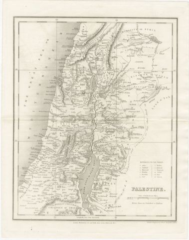 Antique Map of Palestine with the Twelve Tribes by Dower, circa 1835, view 2