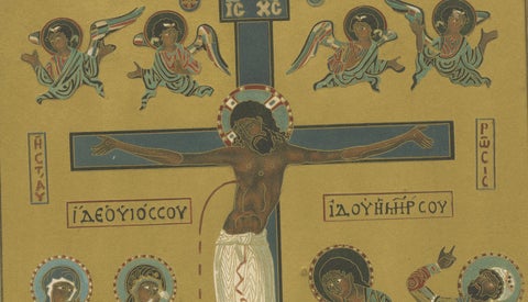 Bavarian Crucifixion Icon Chromolithograph, 19th Century, Signed, close-up 4