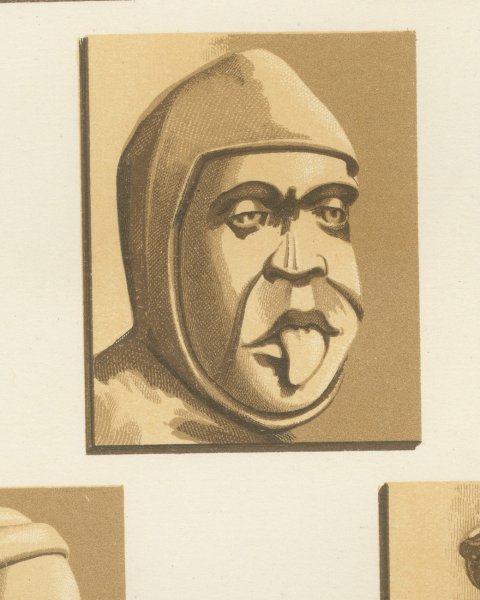Carved Stall Heads at Vitteaux, Côte d'Or, Antique Print, 1851, close-up 3