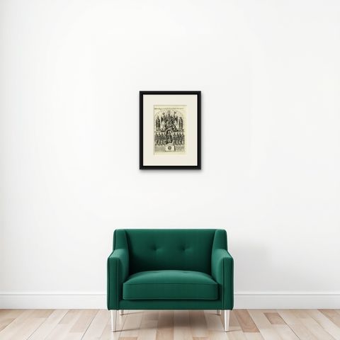 Rare Religious Print of Roman Bishops Contributing to Absis Oratory, 1742, shown framed on a wall, true to size