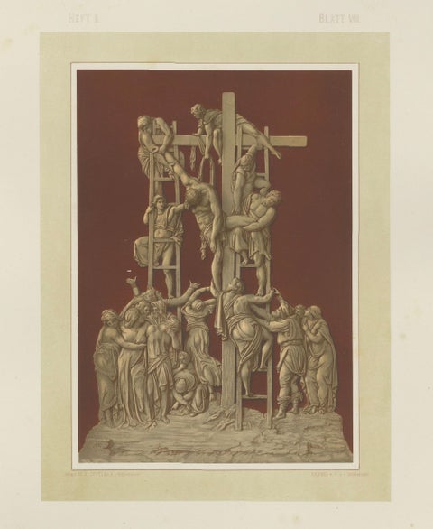 Antique Chromolithograph Deposition of Christ, Reiche Kapelle Munich, 1874, close-up 2