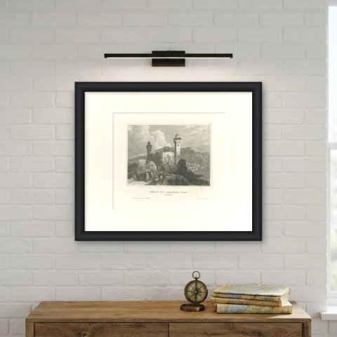 Hebron and the Tomb of Abraham, Antique View with Minarets, circa 1850, shown framed on a wall, true to size