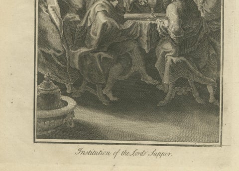 Last Supper Engraving, Luke XXII Institution of Lord’s Supper c.1735, close-up 2