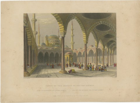 Antique Print, Blue Mosque Interior, Istanbul Ottoman Courtyard, ca. 1839, view 2