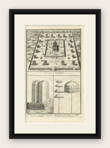 Buddhist Talapoins next to Pagodas and Parasols given by the King of Siam, c1730, shown framed