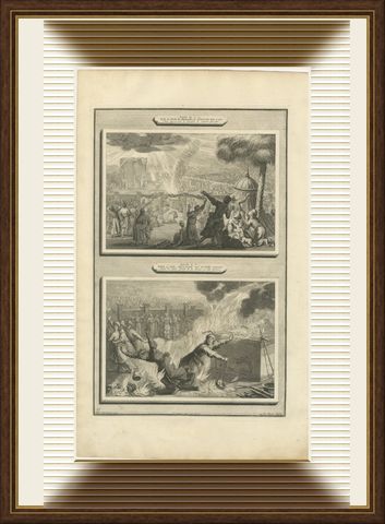 Fire Consumes Aaron's Offering and Death of Nadab and Abihu, Mortier circa 1700, shown framed