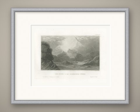Mount Horeb in the Arabian Desert, Antique Biblical Landscape View, circa 1850, shown framed