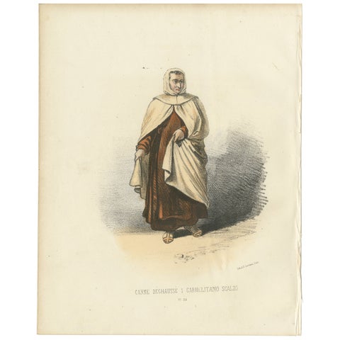 Carme Déchaussé, 1862 Hand-Colored Lithograph of a Discalced Carmelite Monk