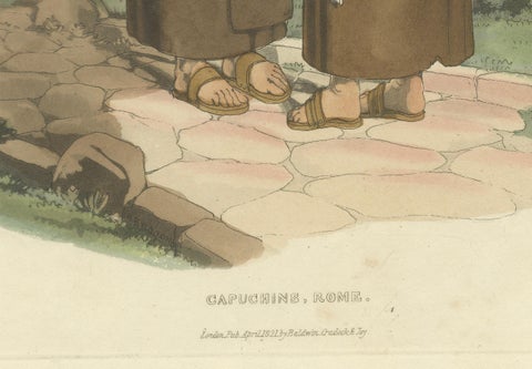 Capuchin Monks & Roman Serenity, 1820 Etching of Devotion, close-up 3