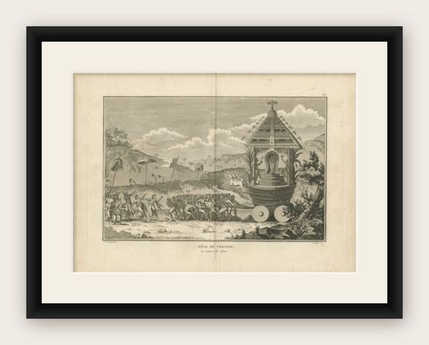 Hindu Festival Procession with Vishnu Cart, Engraving after Sonnerat, 1806, shown framed