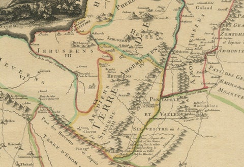 Old Map of Arabian Peninsula and Canaan, Highlighting Biblical Territories, 1750, close-up 4