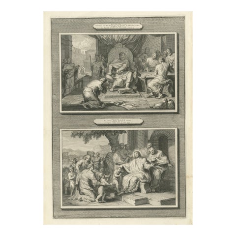 Biblical Engravings, The Unforgiving Servant & Christ Blessing Children, c.1700
