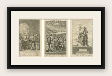 Three Old Engravings, Gospel Scenes and Apostles from St. Mark’s Account, 1735, shown framed