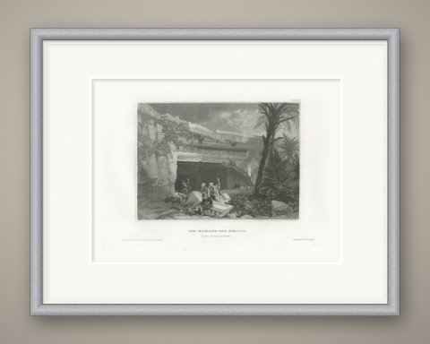 Tombs of the Kings near Jerusalem, Antique Rock Cut Facade View, circa 1850, shown framed
