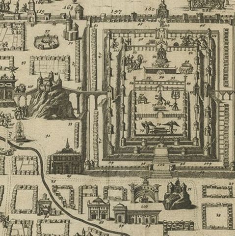 Spectacular Antique Original Engraving of a Town Plan of Jerusalem, 1708, close-up 2