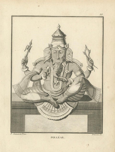 1806 Engraving: Ganesha as Pollear, Wisdom Deity in Hindu Mythology, close-up 6