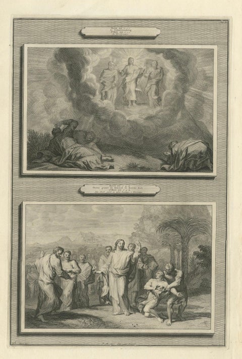 Biblical Engravings, Christ Transfiguration & Healing of the Possessed, ca.1700, close-up 5