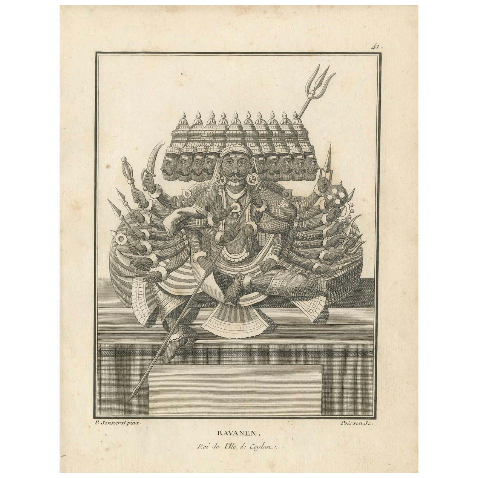 Striking 1806 Ravana Demon King Antique Print, Hindu Ramayana Engraving