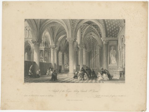 Virgin Chapel, Saint Denis Abbey, Antique Engraving after Allom, circa 1845, view 2