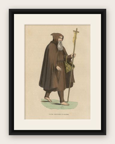 Print of a Monk of the Order of Poor Volunteers with Crucifix, 1845, shown framed