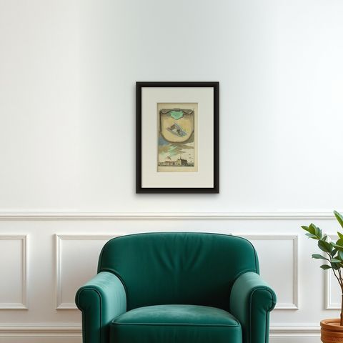 Antique Print of the Lucia Monastery by Wagenaar, c.1760, shown framed on a wall, true to size