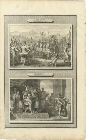 Triumph of David and Saul Hurls His Spear at David, Mortier Bible circa 1700, view 2