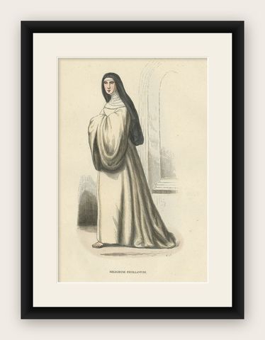 Antique Print of a Nun of the Order of Feuillantines, 1845, shown framed