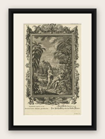Old Scene from Genesis in the Old Testament; Eve is made from Adam's Rib, 1731, shown framed