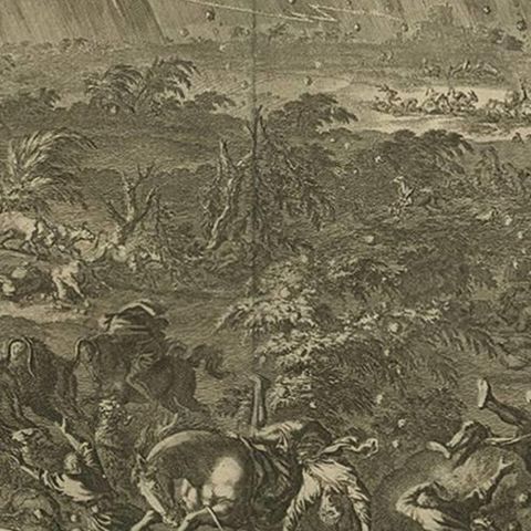 Antique Bible Print Seventh Plague of Egypt by J. Luyken, 1743, close-up 2