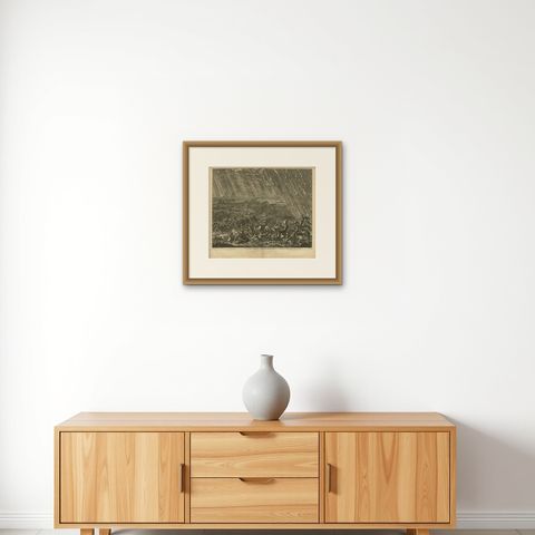 Antique Bible Print Seventh Plague of Egypt by J. Luyken, 1743, shown framed on a wall, true to size