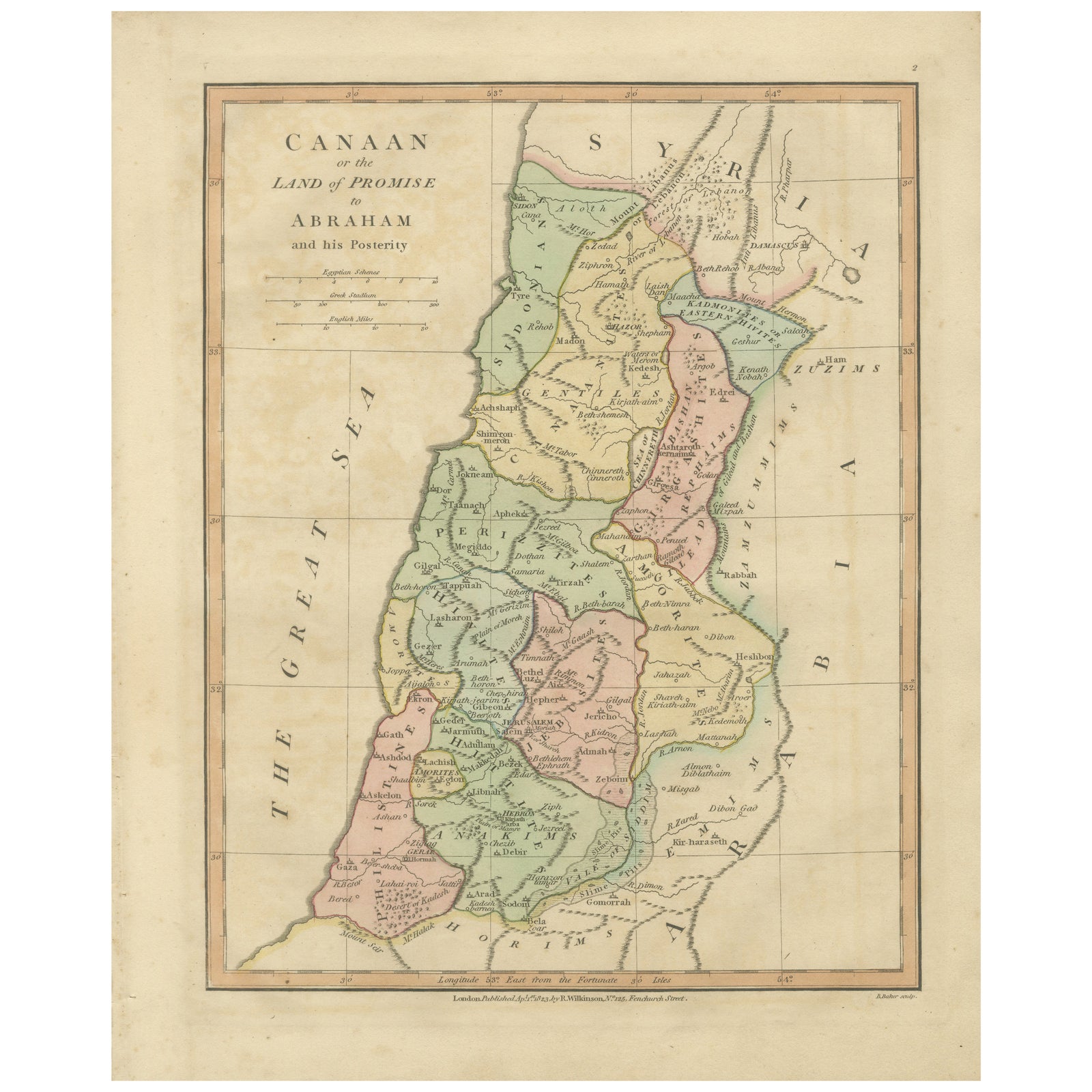 The Land of Promise, Elegant Hand-Colored Biblical Map of Canaan, London 1827