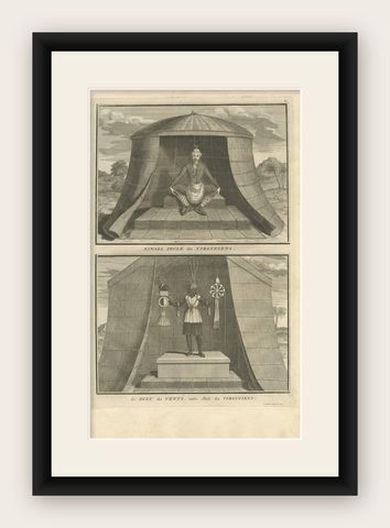 Antique Print of Two Idols of the Virginian Culture by B. Picart, 1721, shown framed