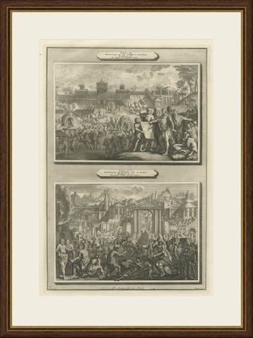 Rebuilding the Temple and the City of Jerusalem, Pieter Mortier, circa 1700, shown framed
