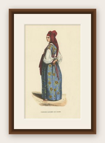Nicely Antique Hand-Coloured Print of a Jewish Lady from Algiers, ca.1845, shown framed