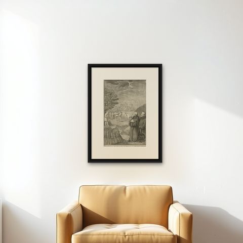 Antique Print of Bartholomew the Apostle, 1762, shown framed on a wall, true to size