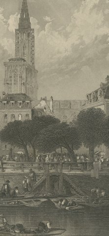 Strasburg Cathedral, Alsace, Steel Engraving after B. Foster, circa 1865, close-up 3