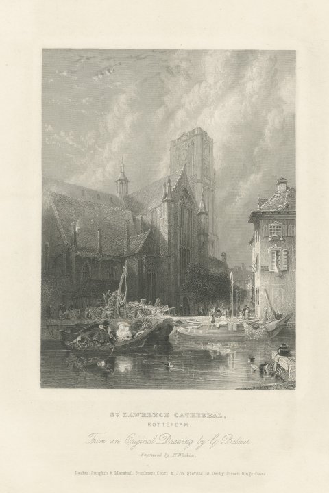 St. Lawrence Cathedral, Rotterdam, Antique Engraving after G. Balmer, circa 1834