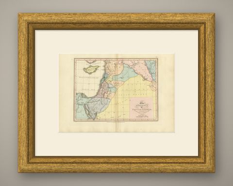The Dominions of David and Solomon, Antique Hand-Colored Map, 1823, shown framed