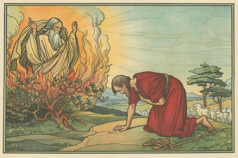 Antique Religion Print of Moses and the Burning Bush, 1913, view 3